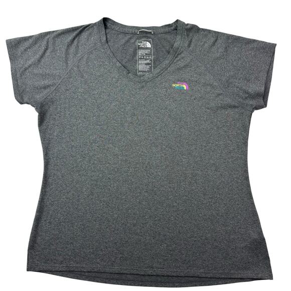The North Face Women's XL XLARGE Flash Dry Short Sleeve V-Neck Gray W/Front Logo - Picture 9 of 16